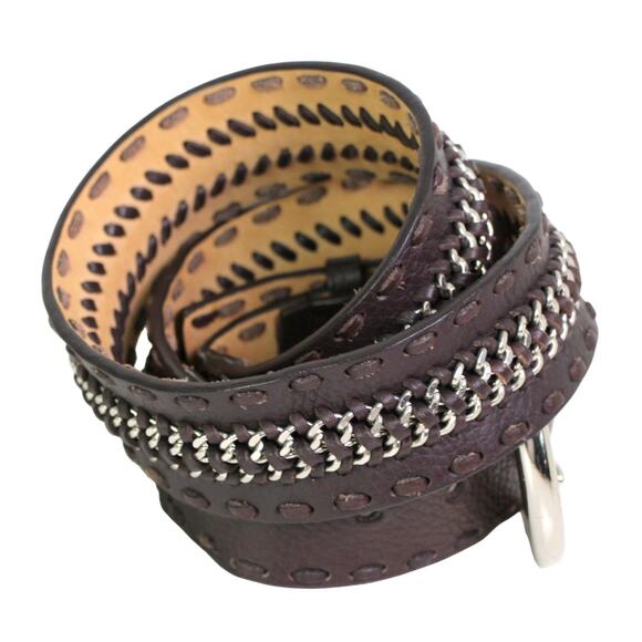 Michael Kors BROWN REAL LEATHER 1 5/8"Wd CHAIN STITCH CASUAL DRESS BELT Sz M B33 - Picture 6 of 14